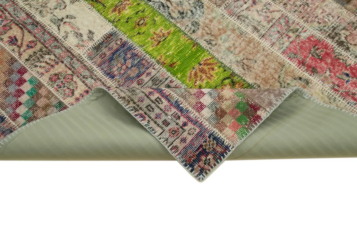 Patchwork Multi Pamuk Üzerine Yün El Dokuma Kilim-200x302 - Görsel 6