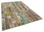Patchwork Multi Pamuk Üzerine Yün El Dokuma Kilim-202x303 - Görsel 2
