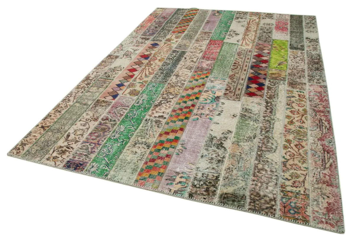 Patchwork Multi Pamuk Üzerine Yün El Dokuma Kilim-202x303 - Görsel 3