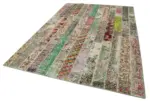 Patchwork Multi Pamuk Üzerine Yün El Dokuma Kilim-202x303 - Görsel 3