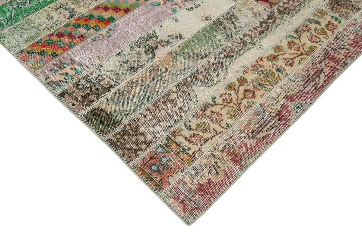 Patchwork Multi Pamuk Üzerine Yün El Dokuma Kilim-202x303 - Görsel 4