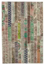 Patchwork Multi Pamuk Üzerine Yün El Dokuma Kilim-202x303