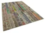 Patchwork Multi Pamuk Üzerine Yün El Dokuma Kilim-202x303 - Görsel 2