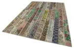 Patchwork Multi Pamuk Üzerine Yün El Dokuma Kilim-202x303 - Görsel 3