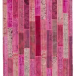 Patchwork Pembe Pamuk Üzerine Yün El Dokuma Kilim-205x305