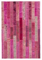 Patchwork Pembe Pamuk Üzerine Yün El Dokuma Kilim-205x305