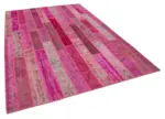 Patchwork Pembe Pamuk Üzerine Yün El Dokuma Kilim-205x305 - Görsel 2