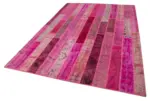 Patchwork Pembe Pamuk Üzerine Yün El Dokuma Kilim-205x305 - Görsel 3