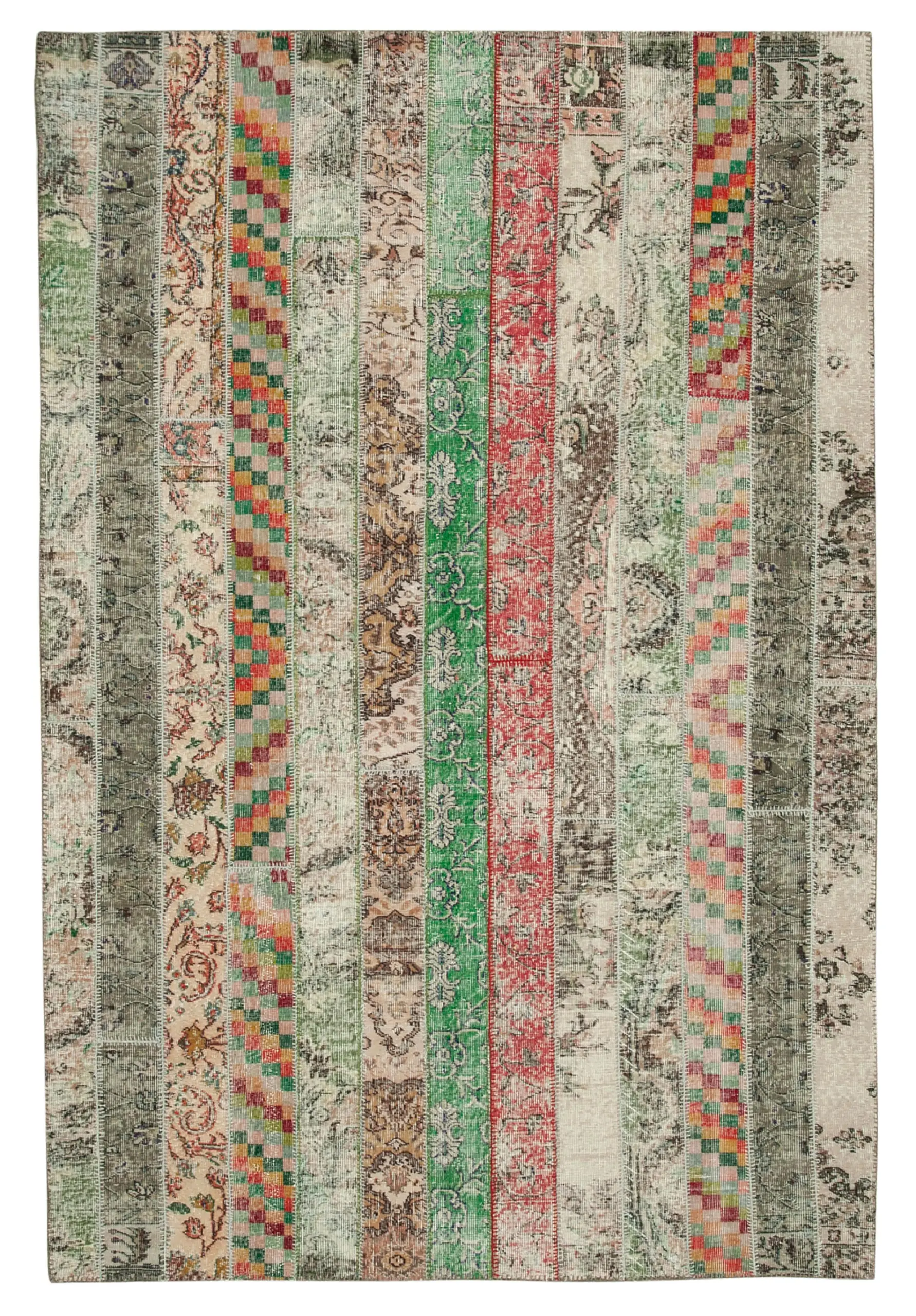 Patchwork Multi Pamuk Üzerine Yün El Dokuma Kilim-202x303 - Görsel 1