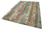 Patchwork Multi Pamuk Üzerine Yün El Dokuma Kilim-202x303 - Görsel 3