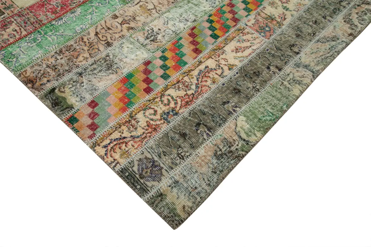 Patchwork Multi Pamuk Üzerine Yün El Dokuma Kilim-202x303 - Görsel 4