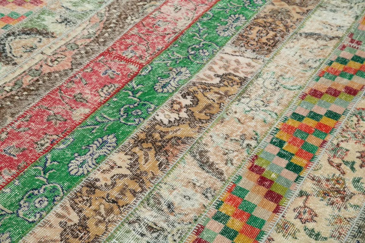 Patchwork Multi Pamuk Üzerine Yün El Dokuma Kilim-202x303 - Görsel 5