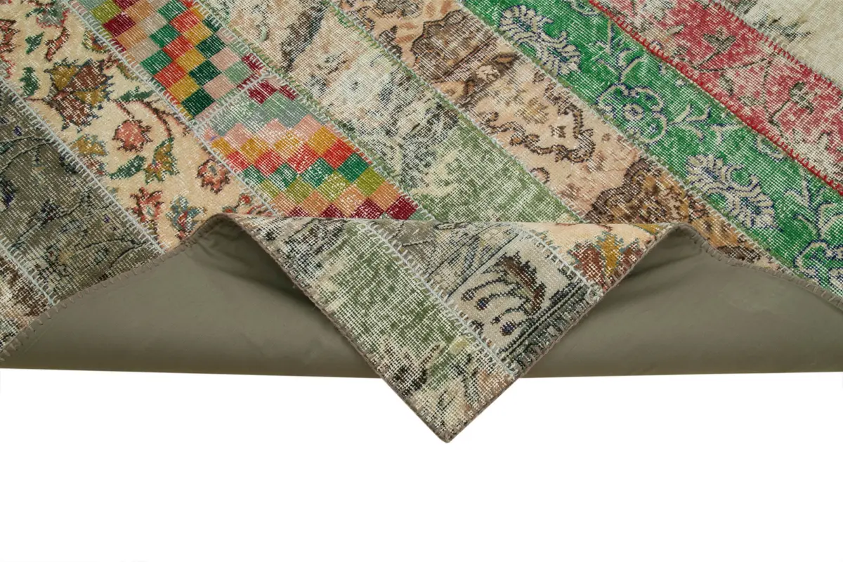 Patchwork Multi Pamuk Üzerine Yün El Dokuma Kilim-202x303 - Görsel 6