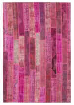 Patchwork Pembe Pamuk Üzerine Yün El Dokuma Kilim-205x304