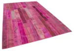 Patchwork Pembe Pamuk Üzerine Yün El Dokuma Kilim-205x304 - Görsel 2