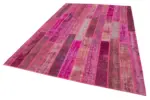 Patchwork Pembe Pamuk Üzerine Yün El Dokuma Kilim-205x304 - Görsel 3