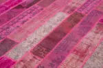 Patchwork Pembe Pamuk Üzerine Yün El Dokuma Kilim-205x304 - Görsel 5