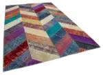 Patchwork Multi Pamuk Üzerine Yün El Dokuma Kilim-196x299 - Görsel 2