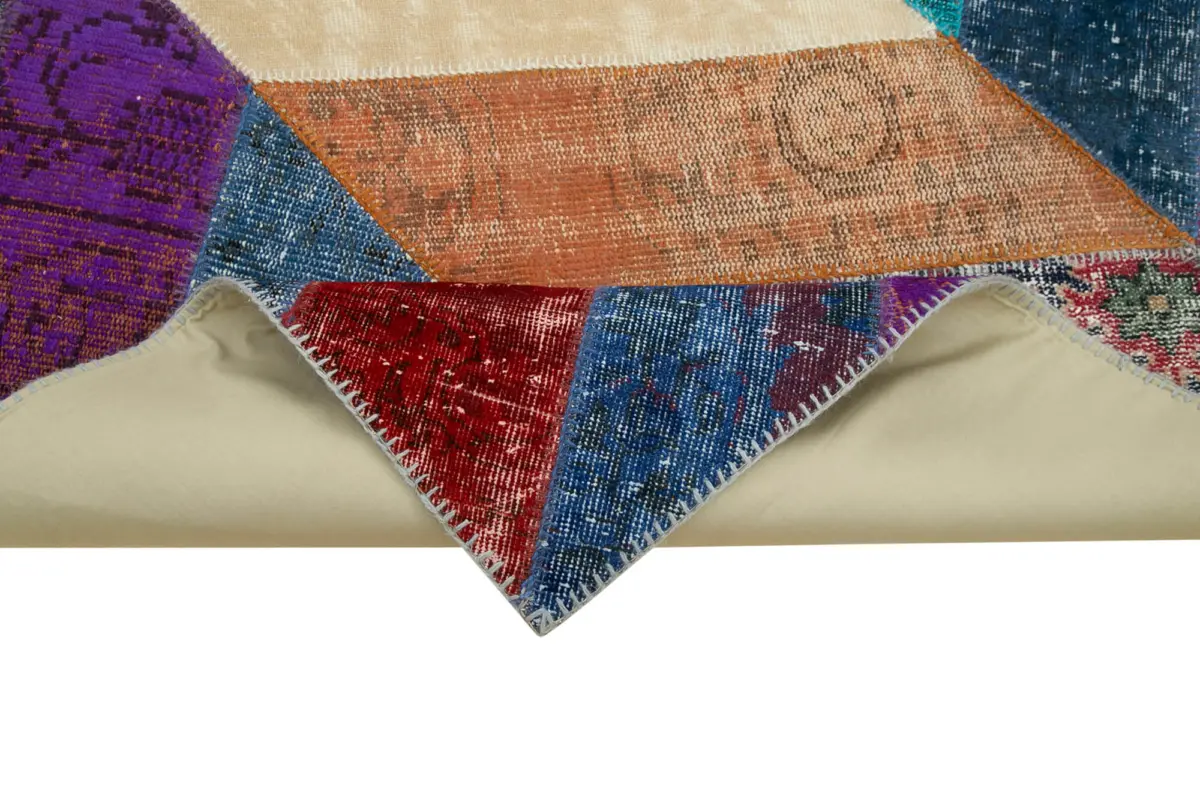 Patchwork Multi Pamuk Üzerine Yün El Dokuma Kilim-196x299 - Görsel 6