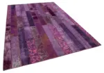 Patchwork Mor Pamuk Üzerine Yün El Dokuma Kilim-205x306 - Görsel 2