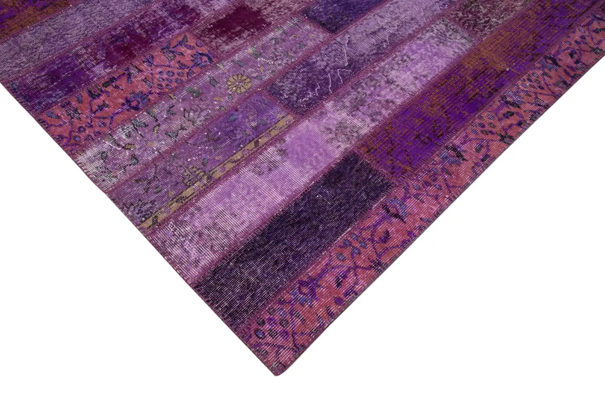 Patchwork Mor Pamuk Üzerine Yün El Dokuma Kilim-205x306 - Görsel 4