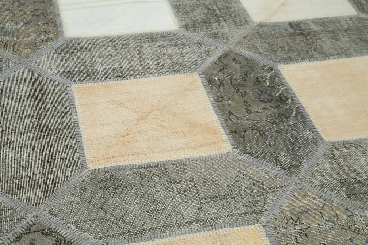 Patchwork Gri Pamuk Üzerine Yün El Dokuma Kilim-198x305 - Görsel 5