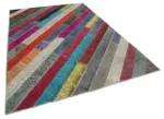 Patchwork Multi Pamuk Üzerine Yün El Dokuma Kilim-205x296 - Görsel 2