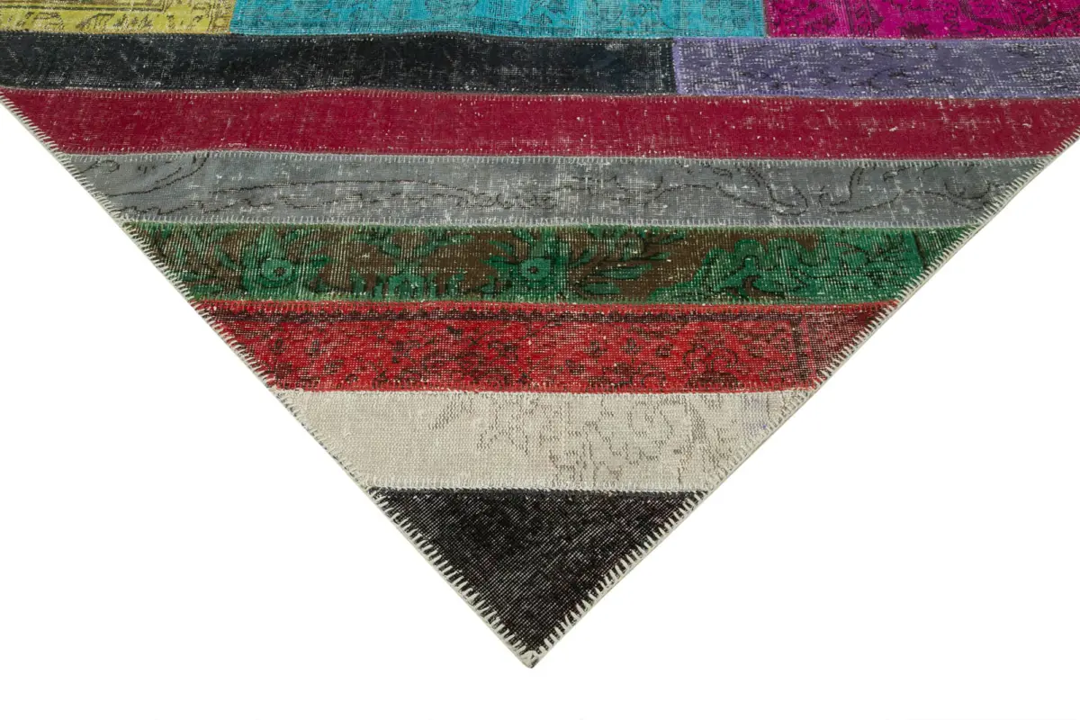 Patchwork Multi Pamuk Üzerine Yün El Dokuma Kilim-205x296 - Görsel 4