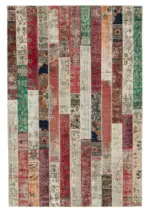 Patchwork Multi Pamuk Üzerine Yün El Dokuma Kilim-201x302