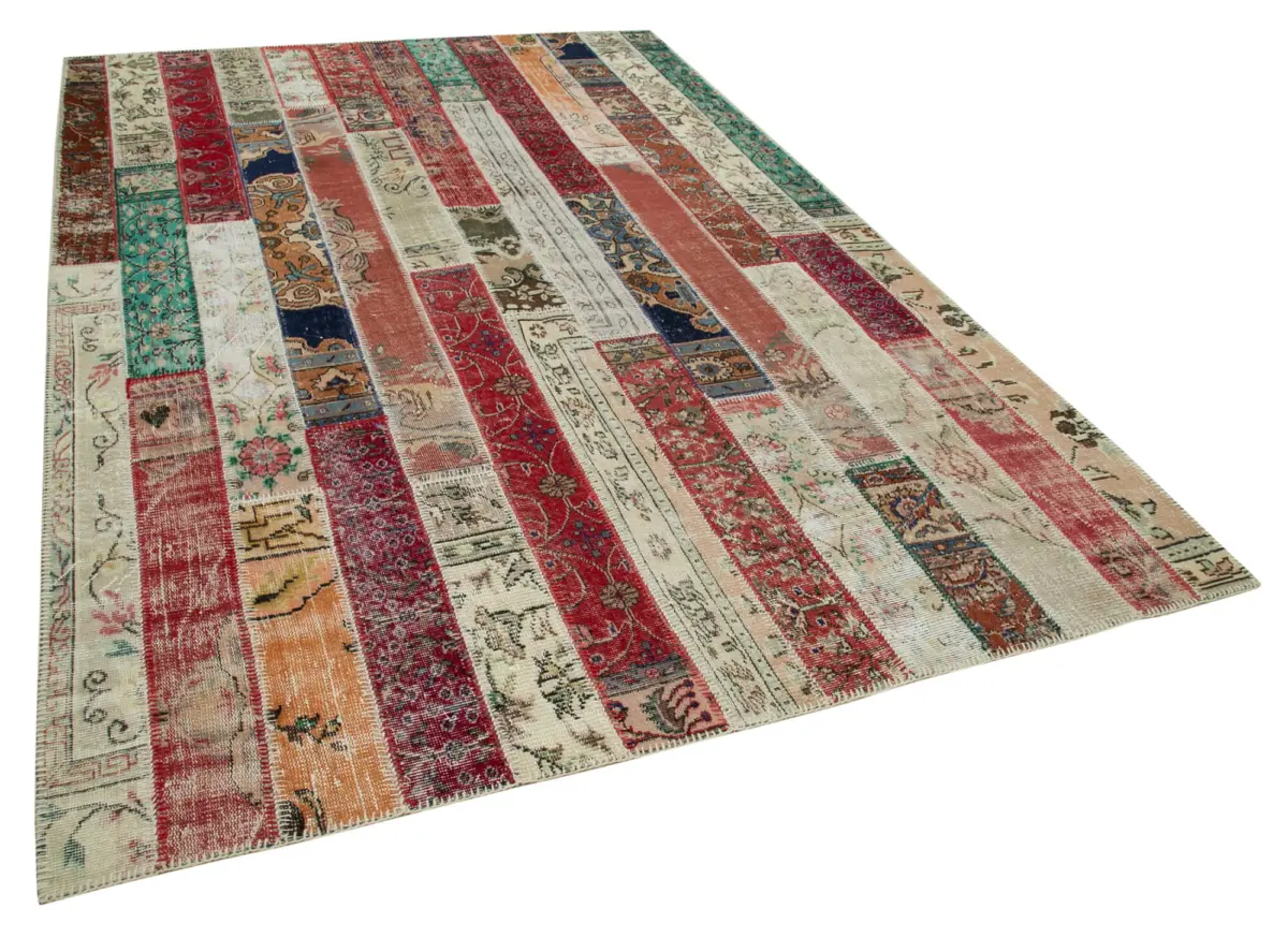 Patchwork Multi Pamuk Üzerine Yün El Dokuma Kilim-201x302 - Görsel 2