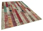 Patchwork Multi Pamuk Üzerine Yün El Dokuma Kilim-201x302 - Görsel 2