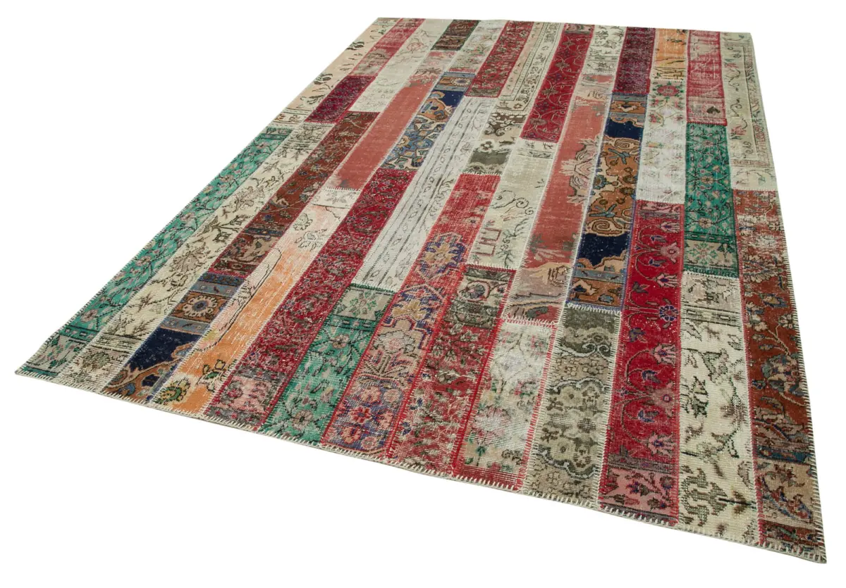 Patchwork Multi Pamuk Üzerine Yün El Dokuma Kilim-201x302 - Görsel 3