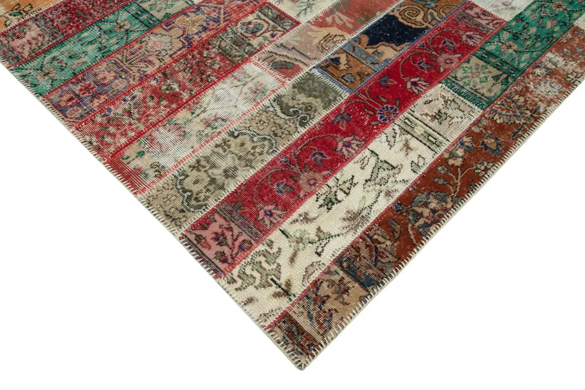 Patchwork Multi Pamuk Üzerine Yün El Dokuma Kilim-201x302 - Görsel 4