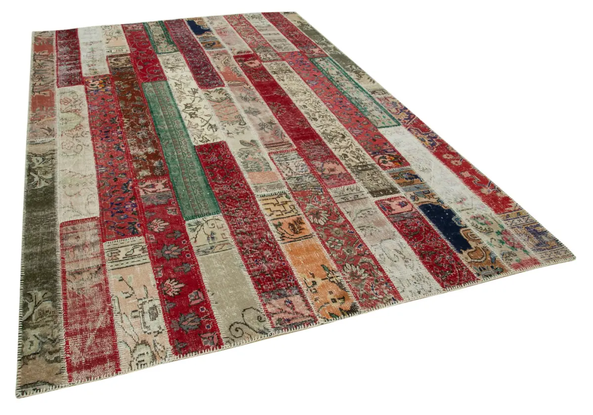 Patchwork Multi Pamuk Üzerine Yün El Dokuma Kilim-202x300 - Görsel 2