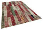 Patchwork Multi Pamuk Üzerine Yün El Dokuma Kilim-202x300 - Görsel 2