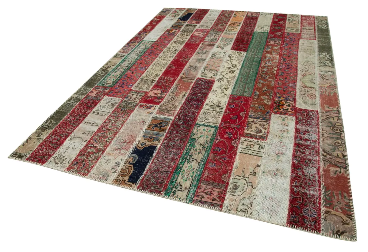 Patchwork Multi Pamuk Üzerine Yün El Dokuma Kilim-202x300 - Görsel 3