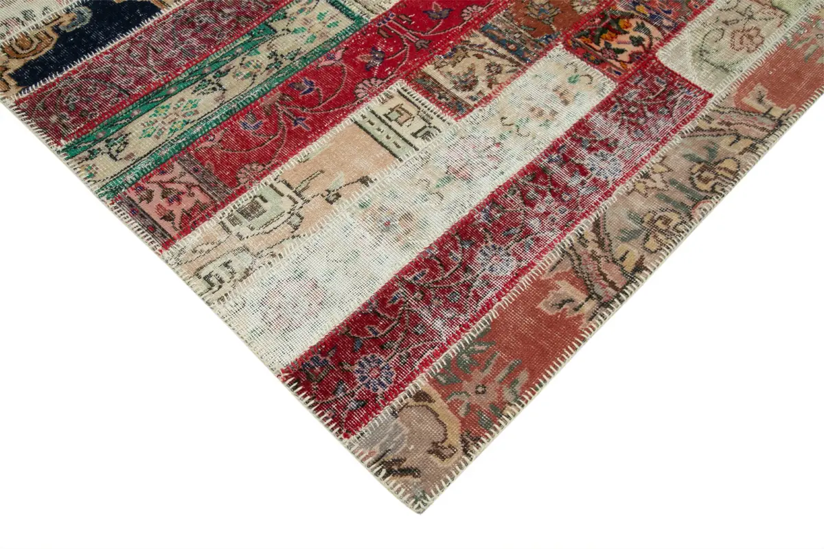 Patchwork Multi Pamuk Üzerine Yün El Dokuma Kilim-202x300 - Görsel 4