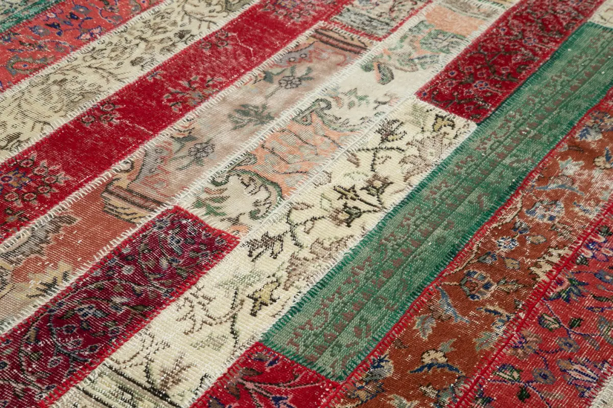 Patchwork Multi Pamuk Üzerine Yün El Dokuma Kilim-202x300 - Görsel 5