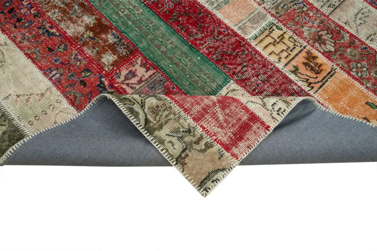 Patchwork Multi Pamuk Üzerine Yün El Dokuma Kilim-202x300 - Görsel 6