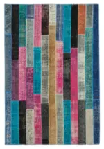 Patchwork Multi Pamuk Üzerine Yün El Dokuma Kilim-200x300