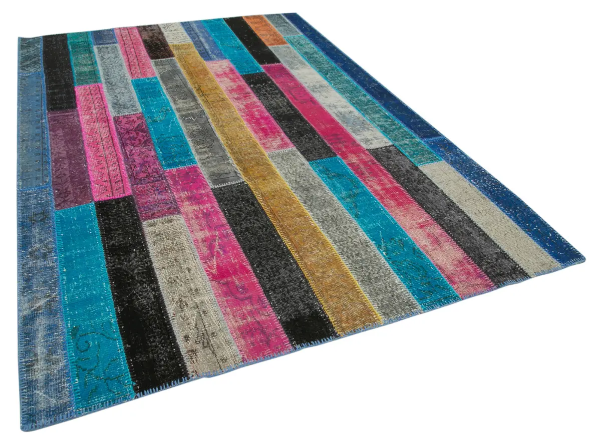Patchwork Multi Pamuk Üzerine Yün El Dokuma Kilim-200x300 - Görsel 2