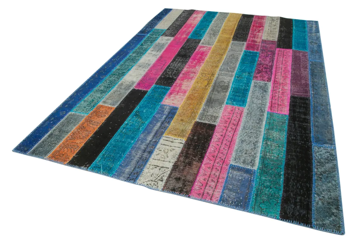Patchwork Multi Pamuk Üzerine Yün El Dokuma Kilim-200x300 - Görsel 3
