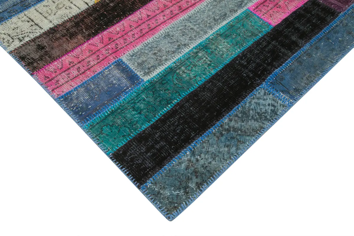 Patchwork Multi Pamuk Üzerine Yün El Dokuma Kilim-200x300 - Görsel 4