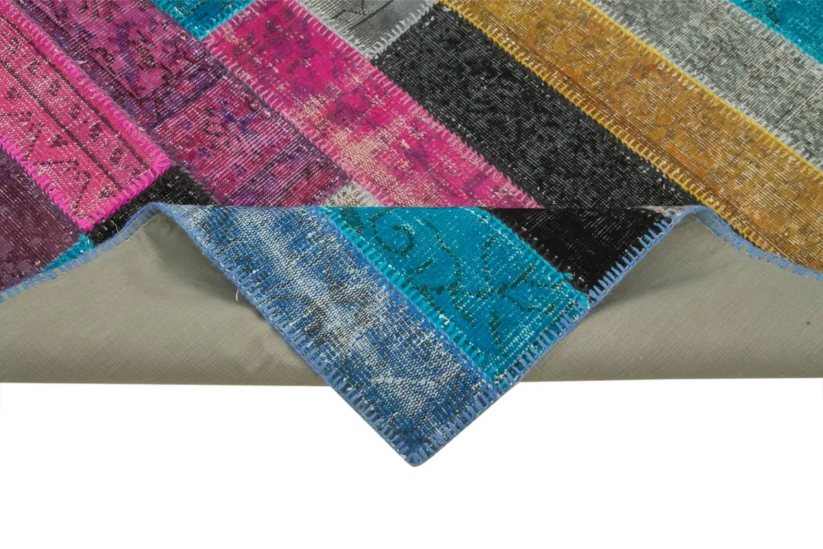 Patchwork Multi Pamuk Üzerine Yün El Dokuma Kilim-200x300 - Görsel 6