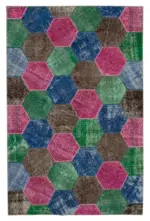 Patchwork Multi Pamuk Üzerine Yün El Dokuma Kilim-200x308
