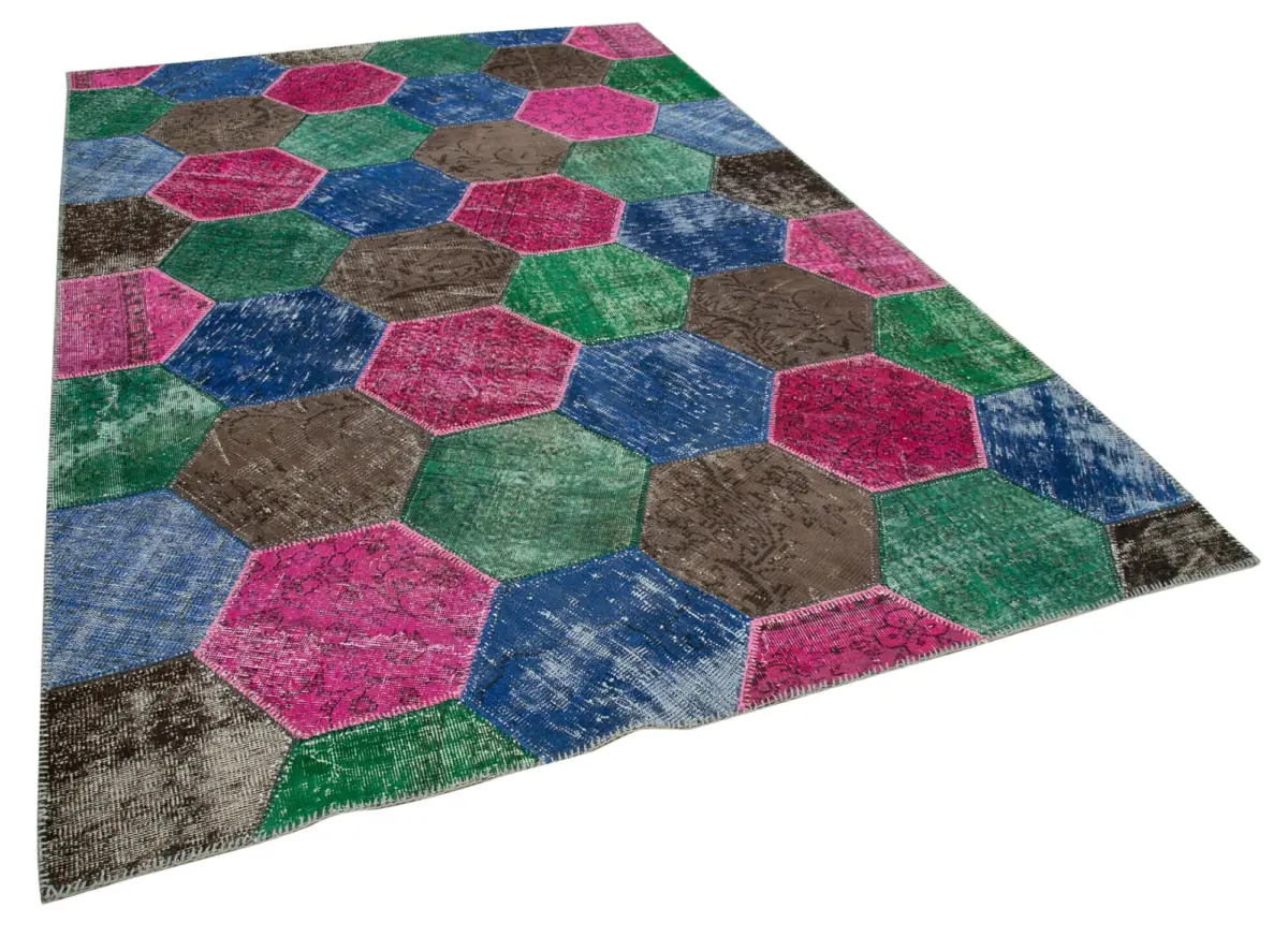 Patchwork Multi Pamuk Üzerine Yün El Dokuma Kilim-200x308 - Görsel 2