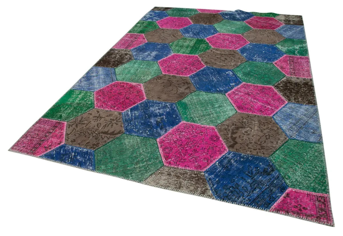 Patchwork Multi Pamuk Üzerine Yün El Dokuma Kilim-200x308 - Görsel 3