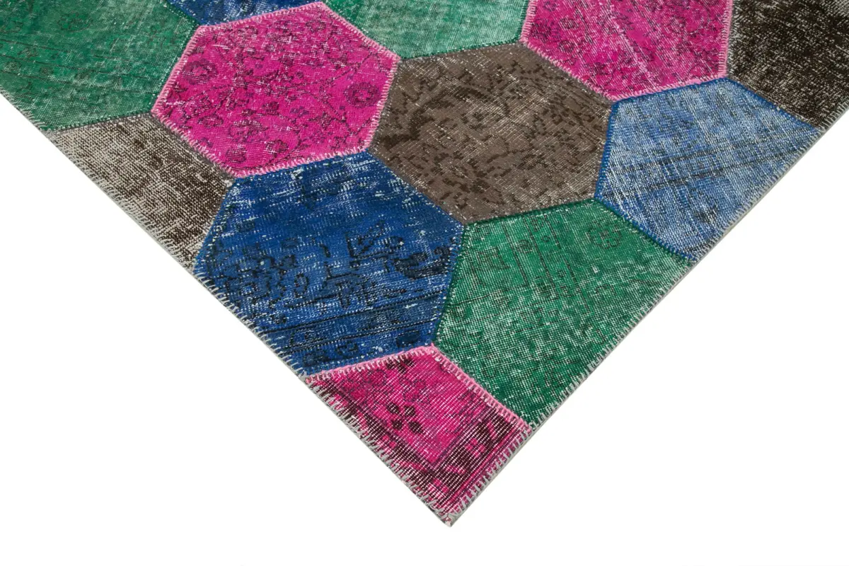 Patchwork Multi Pamuk Üzerine Yün El Dokuma Kilim-200x308 - Görsel 4