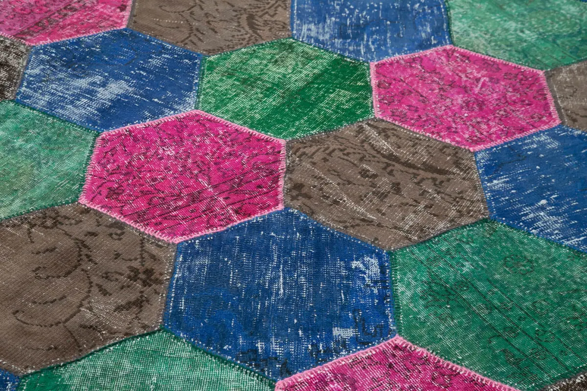 Patchwork Multi Pamuk Üzerine Yün El Dokuma Kilim-200x308 - Görsel 5