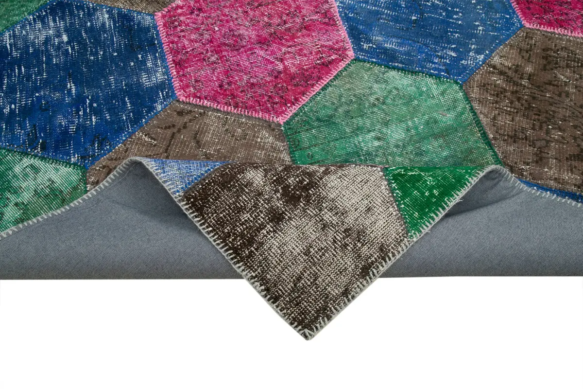 Patchwork Multi Pamuk Üzerine Yün El Dokuma Kilim-200x308 - Görsel 6